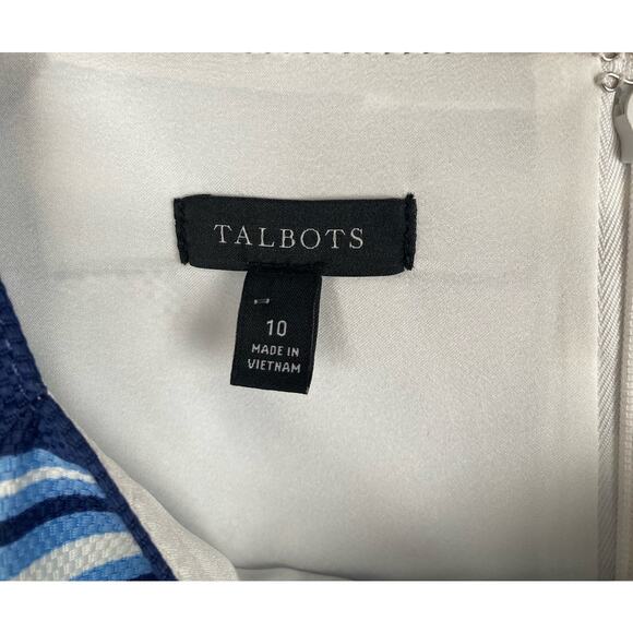 Talbots Textured Square Neck Dress 10 Coastal Pineapple Blue Sleeveless Cotton - Picture 9 of 10